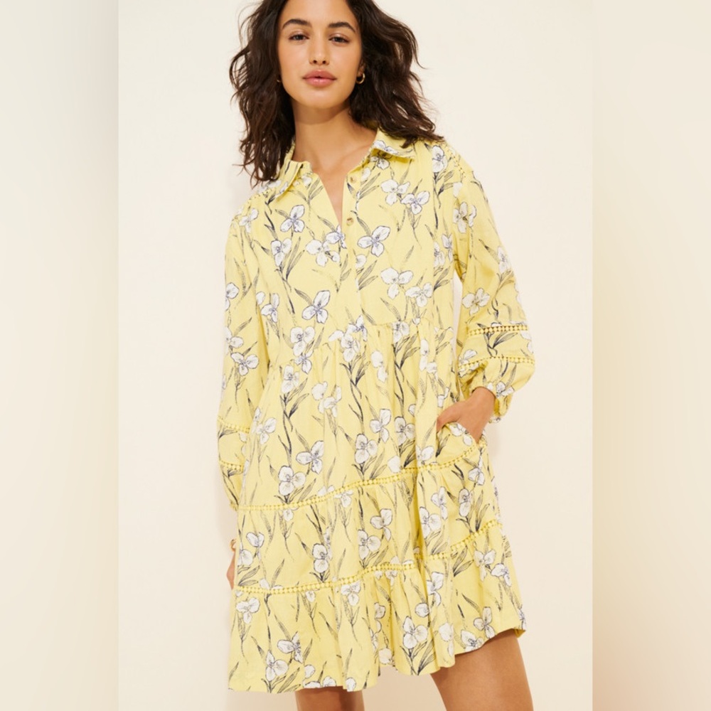 NWT Anthropologie Maeve Bettina Ladder Linen + Lace Mini Dress, Size S